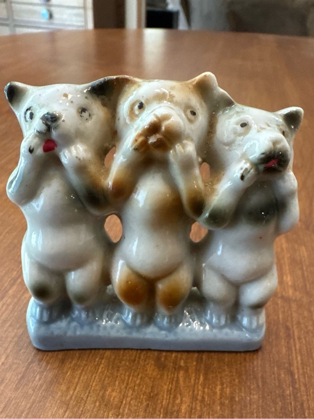 Vintage Three Cats Ceramic Figurine - White and Brown